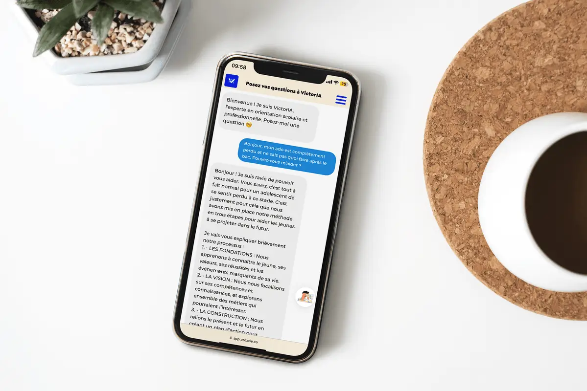Représentation de la messagerie VictorIA sur un smartphone